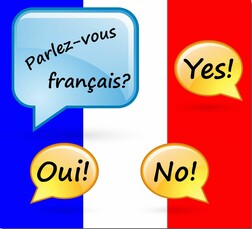 French flag and french conversation bubbles graphic